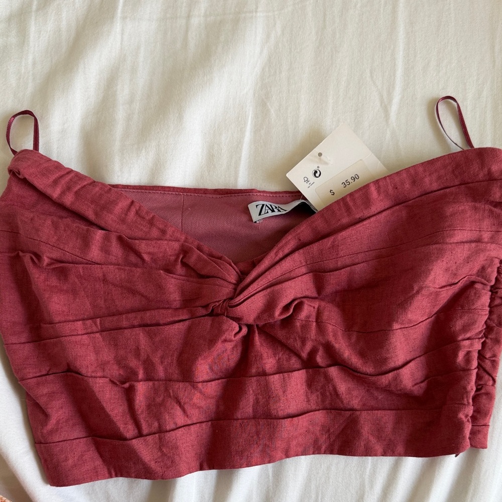 Zara Burgundy Twisted Front Crop Top Small